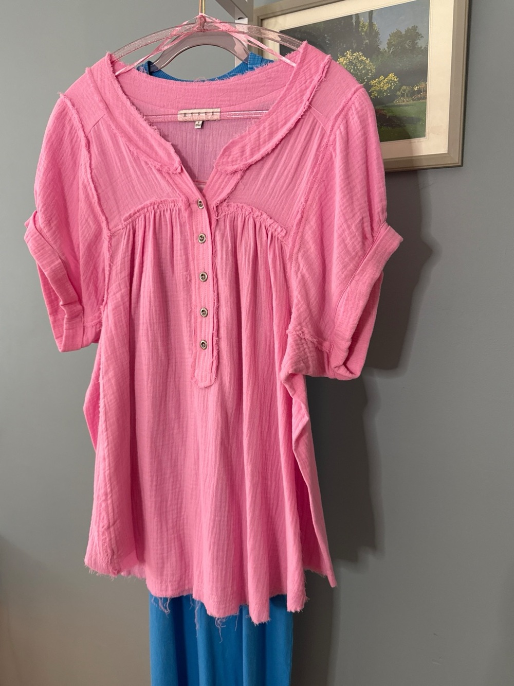 256 • Pink Button-Front Peasant Top - Picture 2 of 2